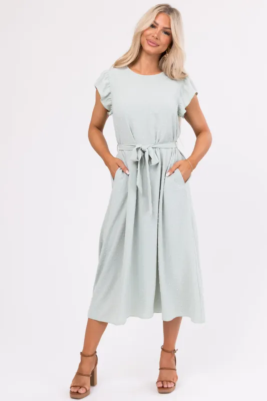 Mint Swiss Dot Short Ruffle Sleeve Midi Dress sold by Lime Lush