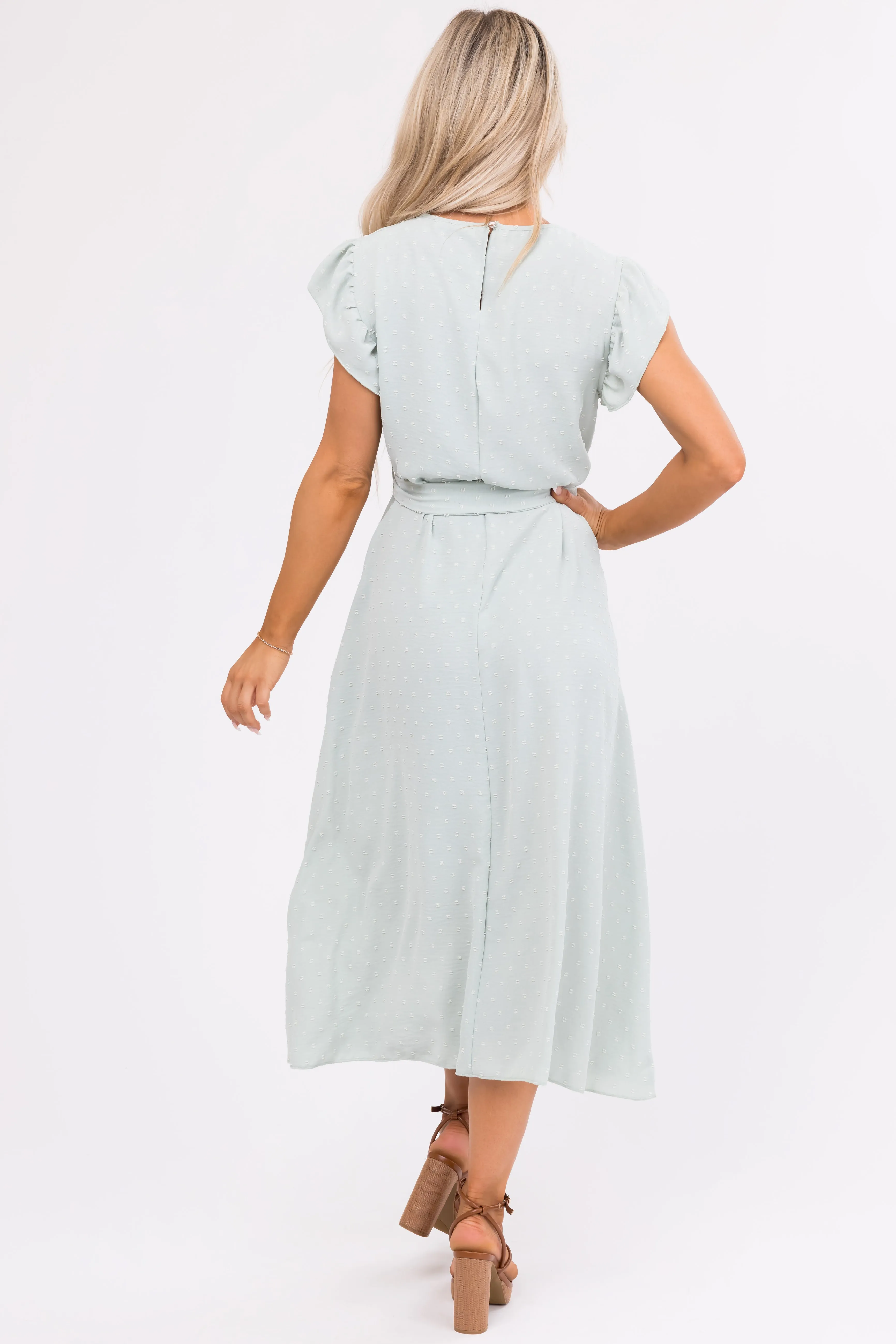 Mint Swiss Dot Short Ruffle Sleeve Midi Dress sold by Lime Lush product image thumbnail 5