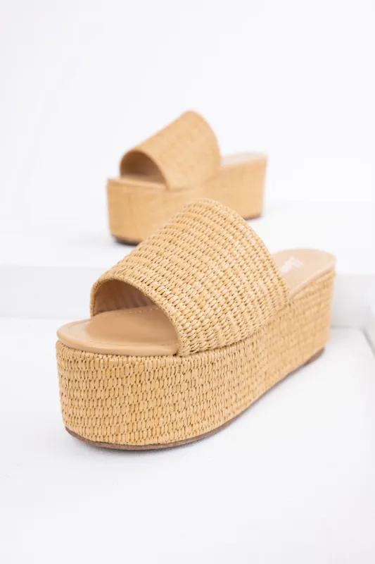 Beige Raffia Woven Platform Slide Sandals sold by Lime Lush