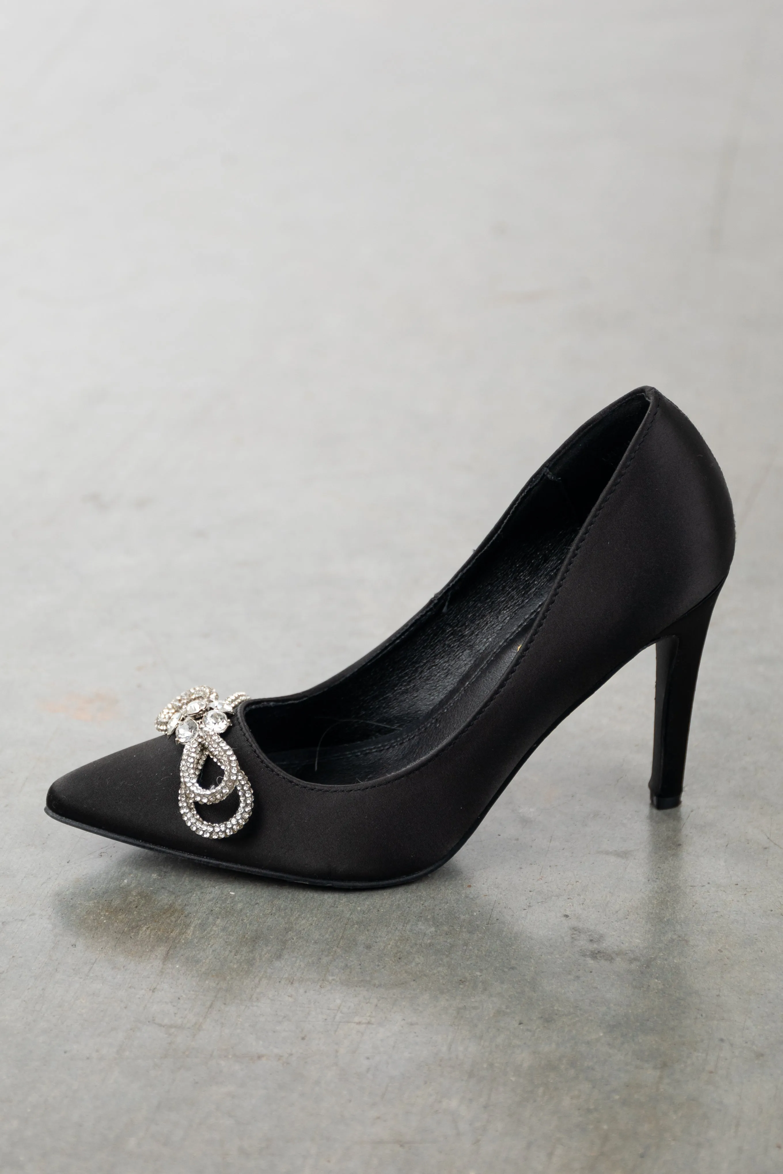Black Faux Suede Rhinestone Bow Stiletto Heels sold by Lime Lush product image thumbnail 3