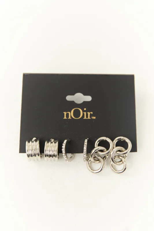 Silver Metallic 3 Piece Earring Set sold by Lime Lush