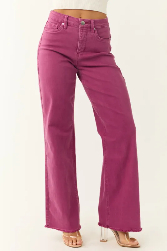 YMI Boysenberry Wide Leg Frayed Hem Jeans sold by Lime Lush