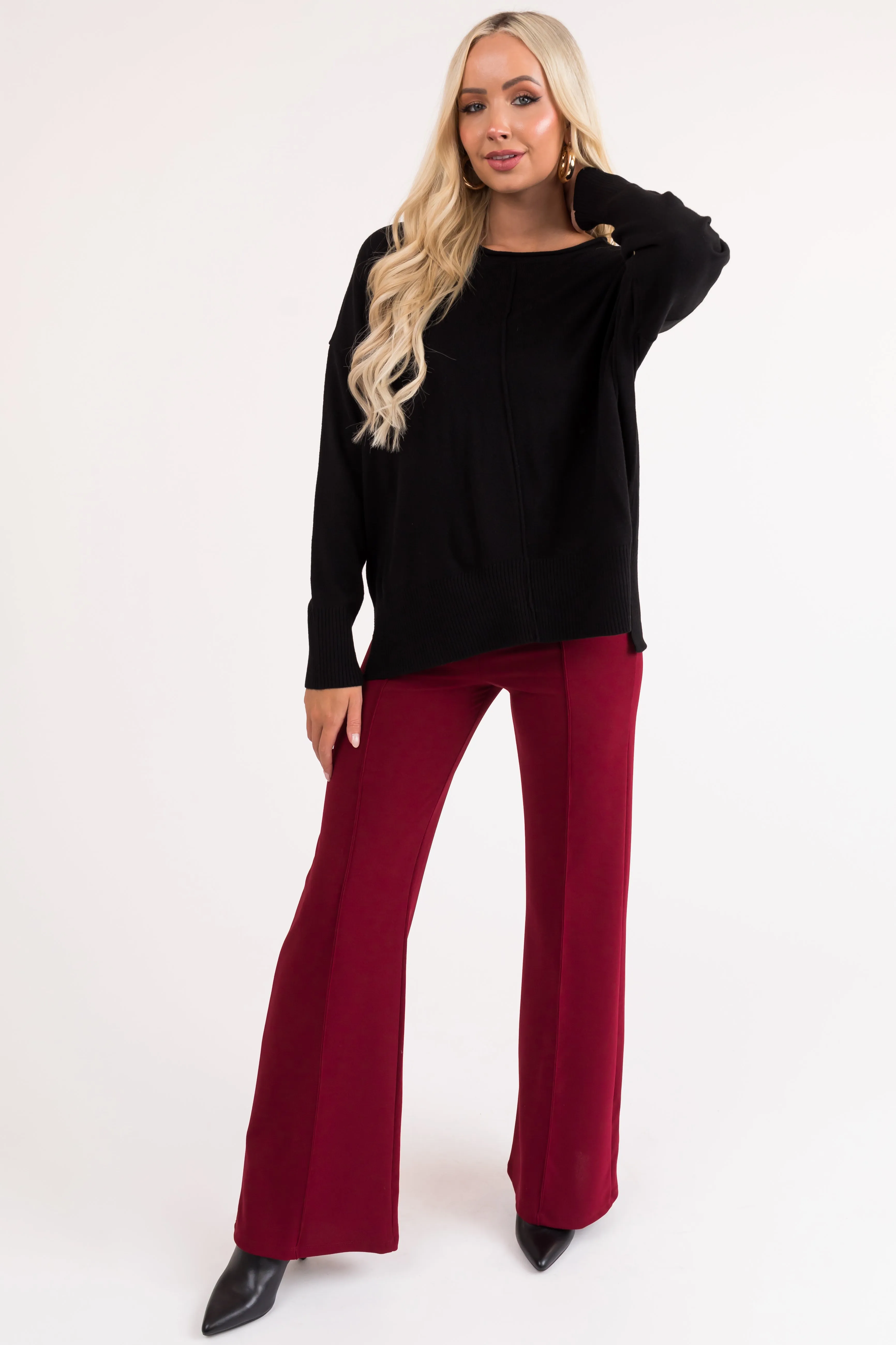 Black Long Sleeve Front Seam Knit Sweater sold by Lime Lush product image thumbnail 5