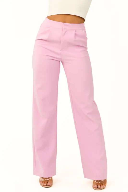 Bubblegum Wide Leg Elastic Waist Woven Pants sold by Lime Lush