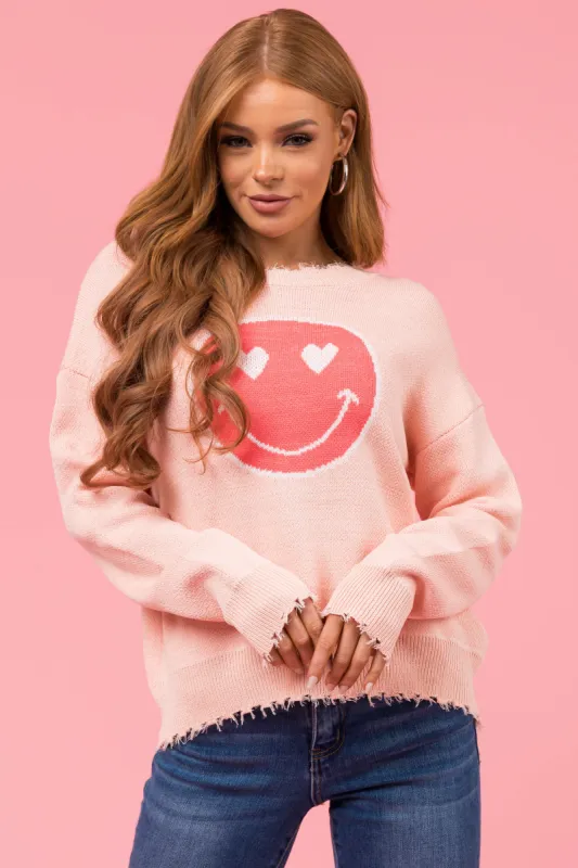 Peach Heart Eyes Distressed Hem Knit Sweater sold by Lime Lush