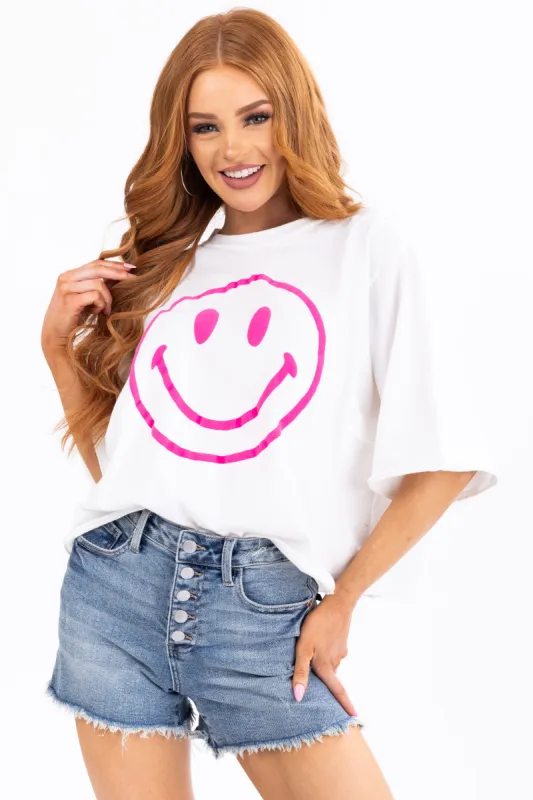 White Neon Smiley Half Sleeve Graphic Tee sold by Lime Lush