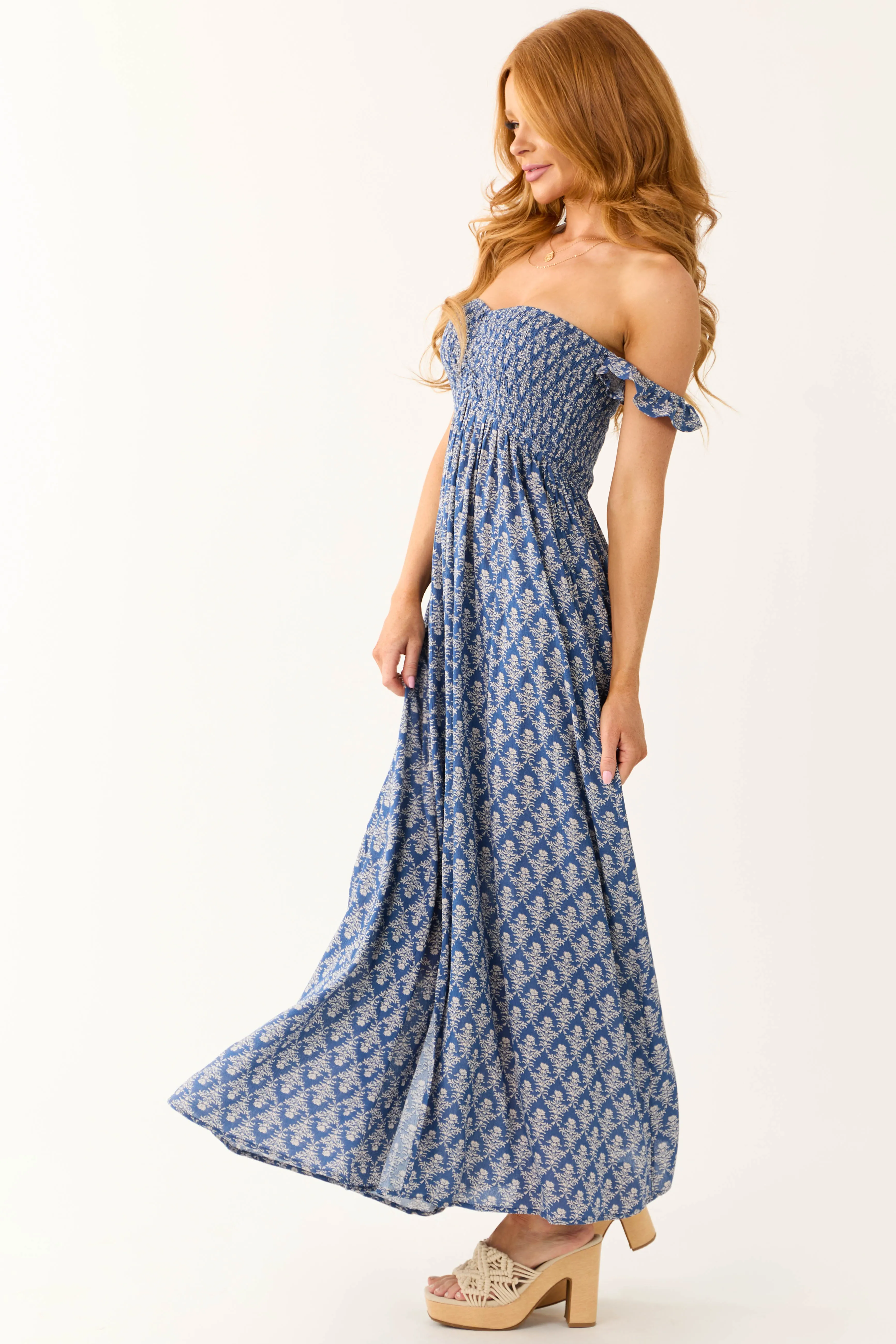 Cobalt Printed Off the Shoulder Maxi Dress sold by Lime Lush product image thumbnail 4