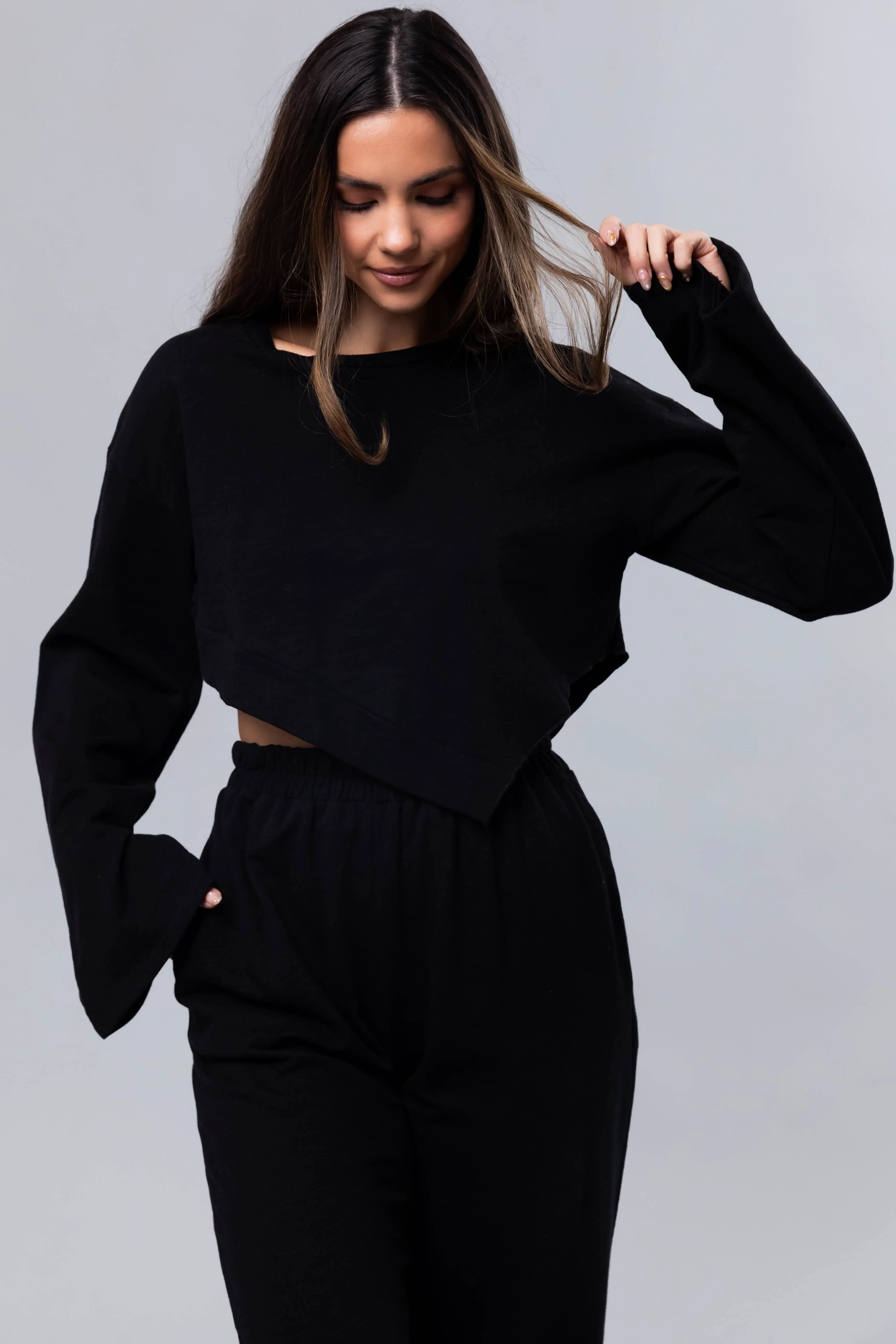 Black Long Sleeve Top and Wide Leg Pants Set sold by Lime Lush product image thumbnail 2