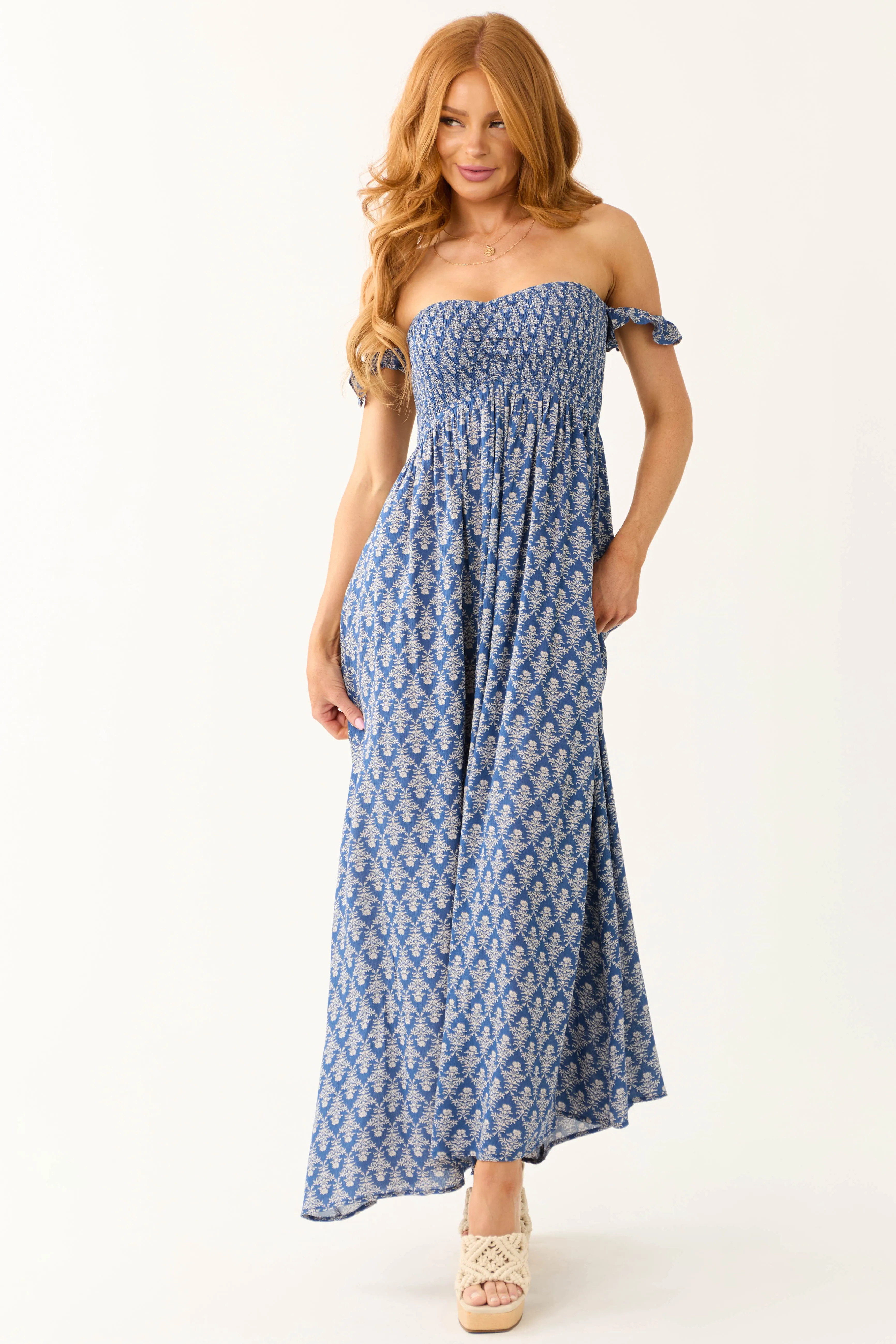 Cobalt Printed Off the Shoulder Maxi Dress sold by Lime Lush product image thumbnail 2