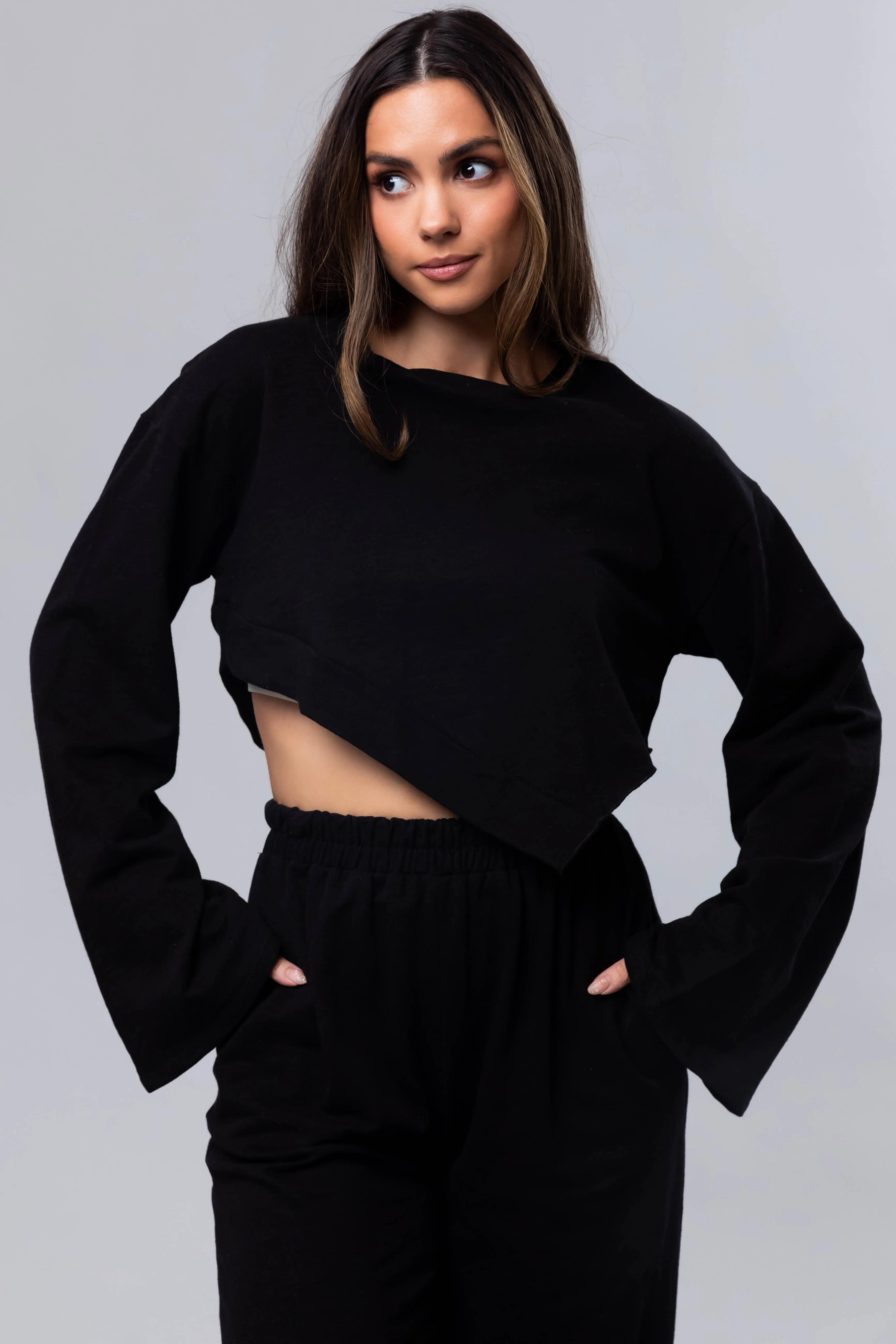 Black Long Sleeve Top and Wide Leg Pants Set sold by Lime Lush product image thumbnail 3