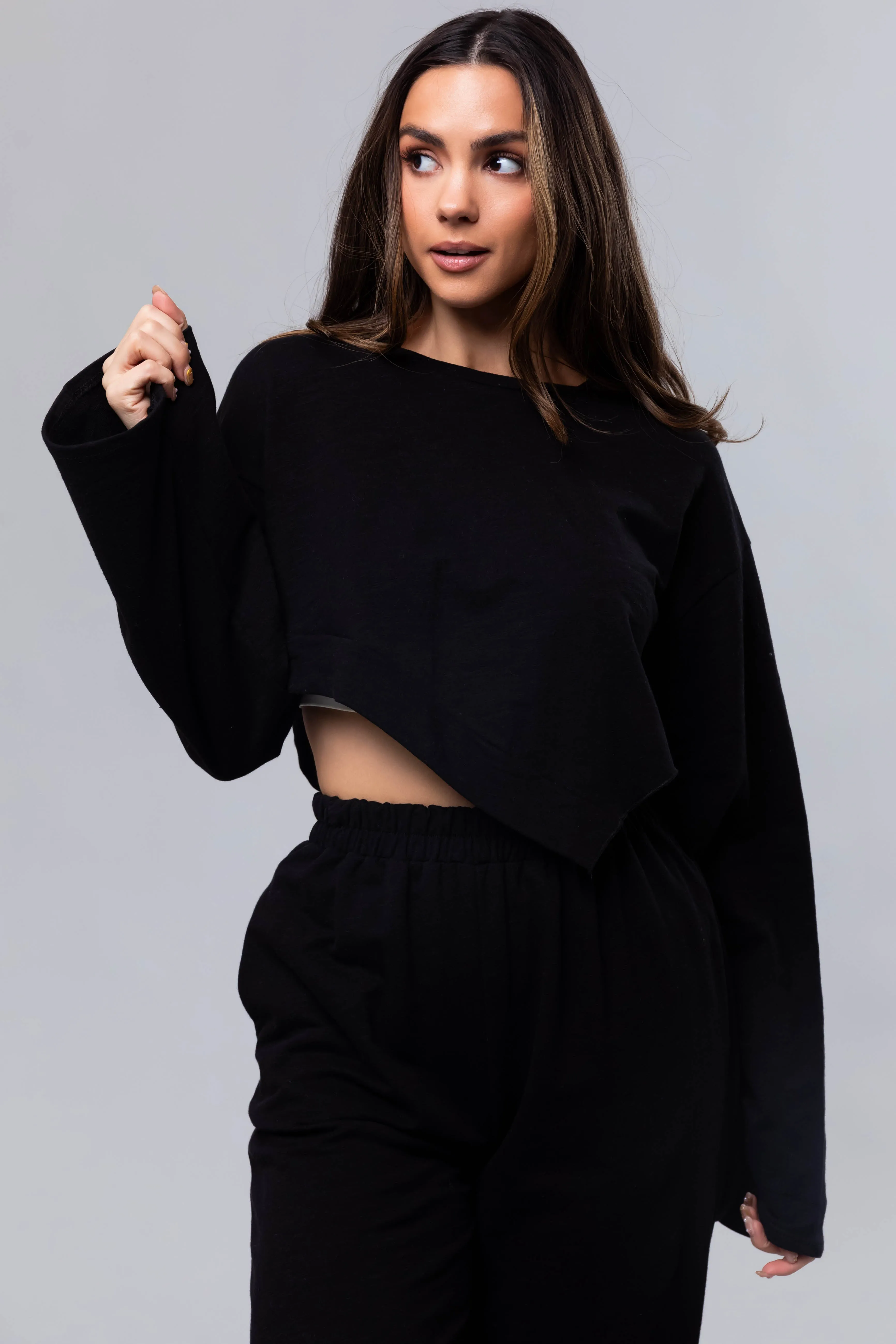 Black Long Sleeve Top and Wide Leg Pants Set sold by Lime Lush product image thumbnail 4