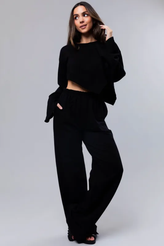 Black Long Sleeve Top and Wide Leg Pants Set sold by Lime Lush