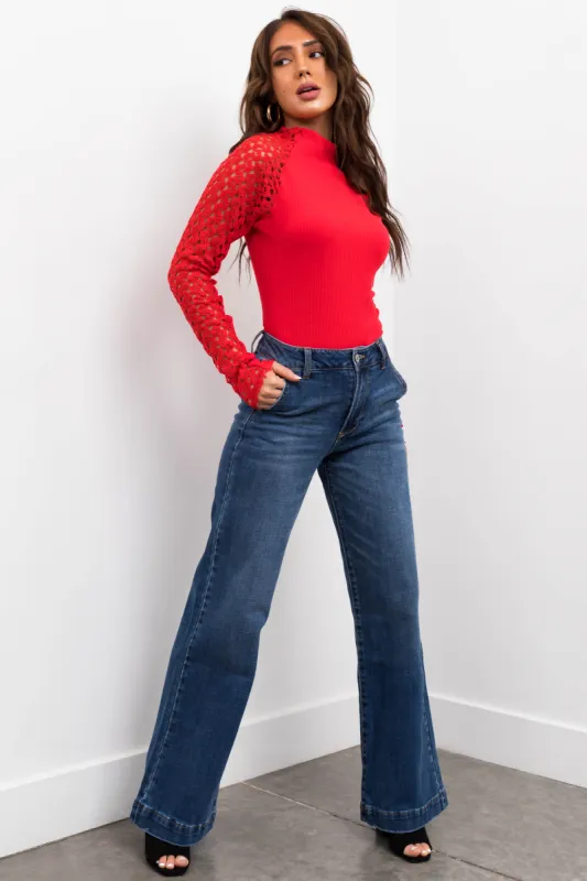KanCan High Rise Wide Leg Medium Wash Jeans sold by Lime Lush
