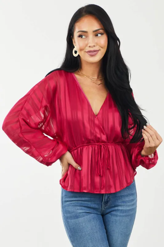 Ruby Shadow Stripe Surplice Top with Elastic Waist sold by Lime Lush