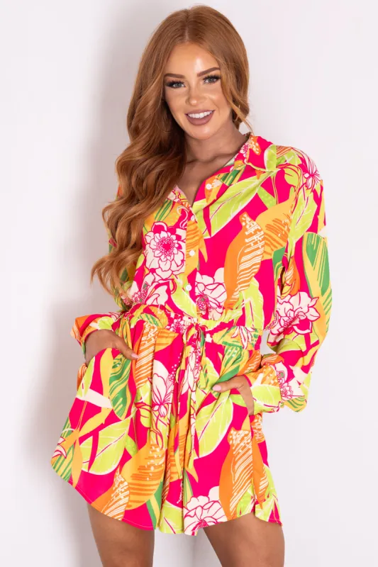 Flying Tomato Hot Pink Long Sleeve Romper sold by Lime Lush