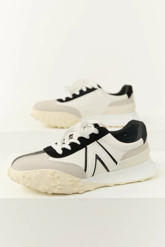 Off White and Black Lace Up Fashion Sneakers sold by Lime Lush
