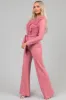 Dusty Blush Ruffle Neckline Floral Lace Jumpsuit sold by Lime Lush