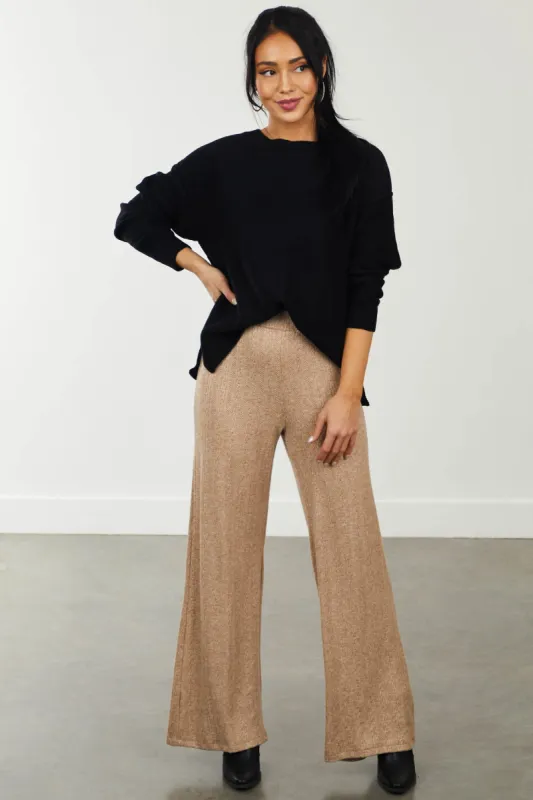 Latte Textured Knit Wide Leg Elastic Pants sold by Lime Lush
