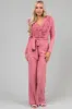 Dusty Blush Ruffle Neckline Floral Lace Jumpsuit sold by Lime Lush