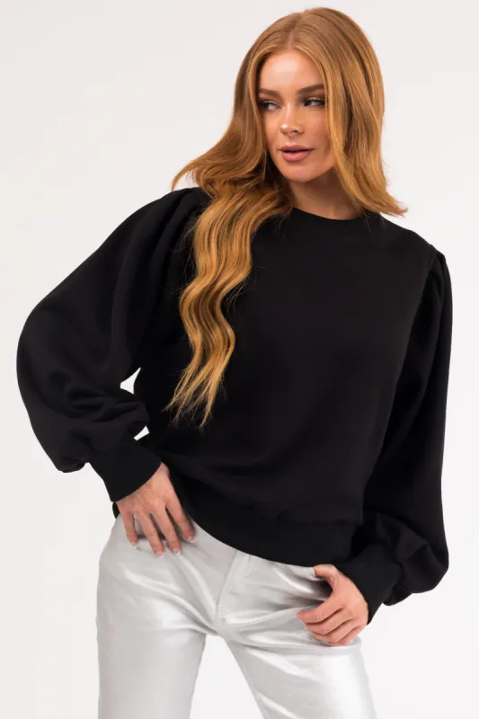 Black Soft Pullover with Balloon Sleeves sold by Lime Lush