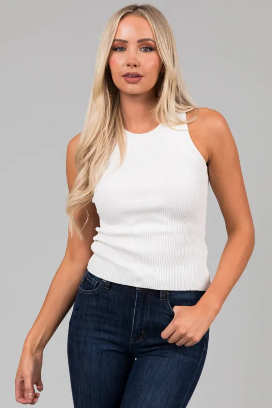 Ivory Ribbed Knit Fitted Tank Top sold by Lime Lush