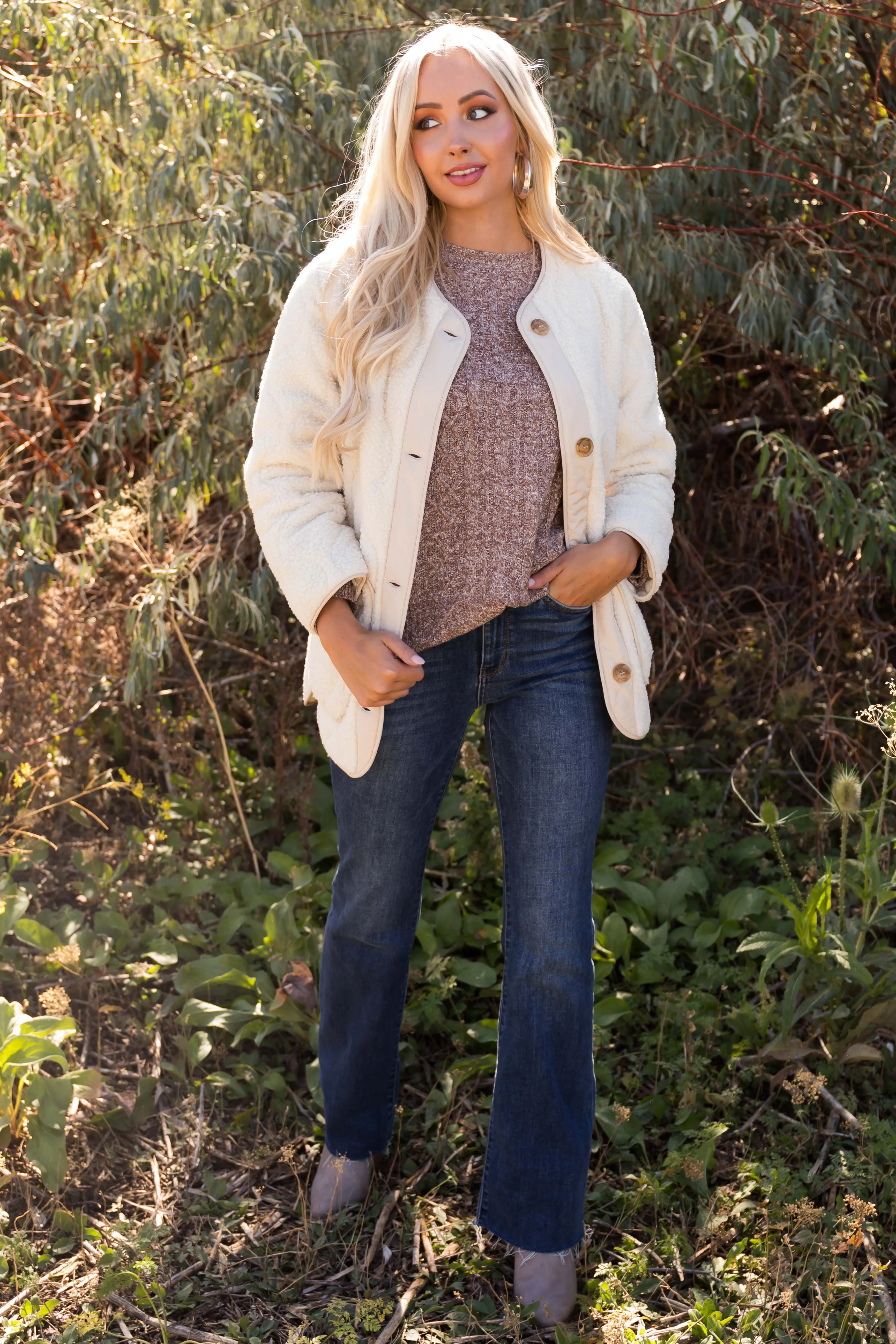Cream Quilted Button Down Sherpa Jacket sold by Lime Lush product image thumbnail 5