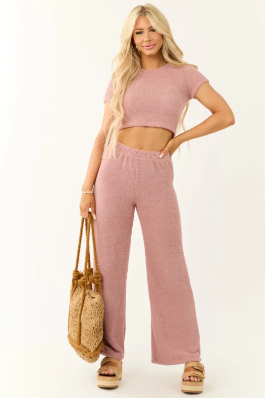 Dusty Blush Textured Crop Top and Pants Set sold by Lime Lush