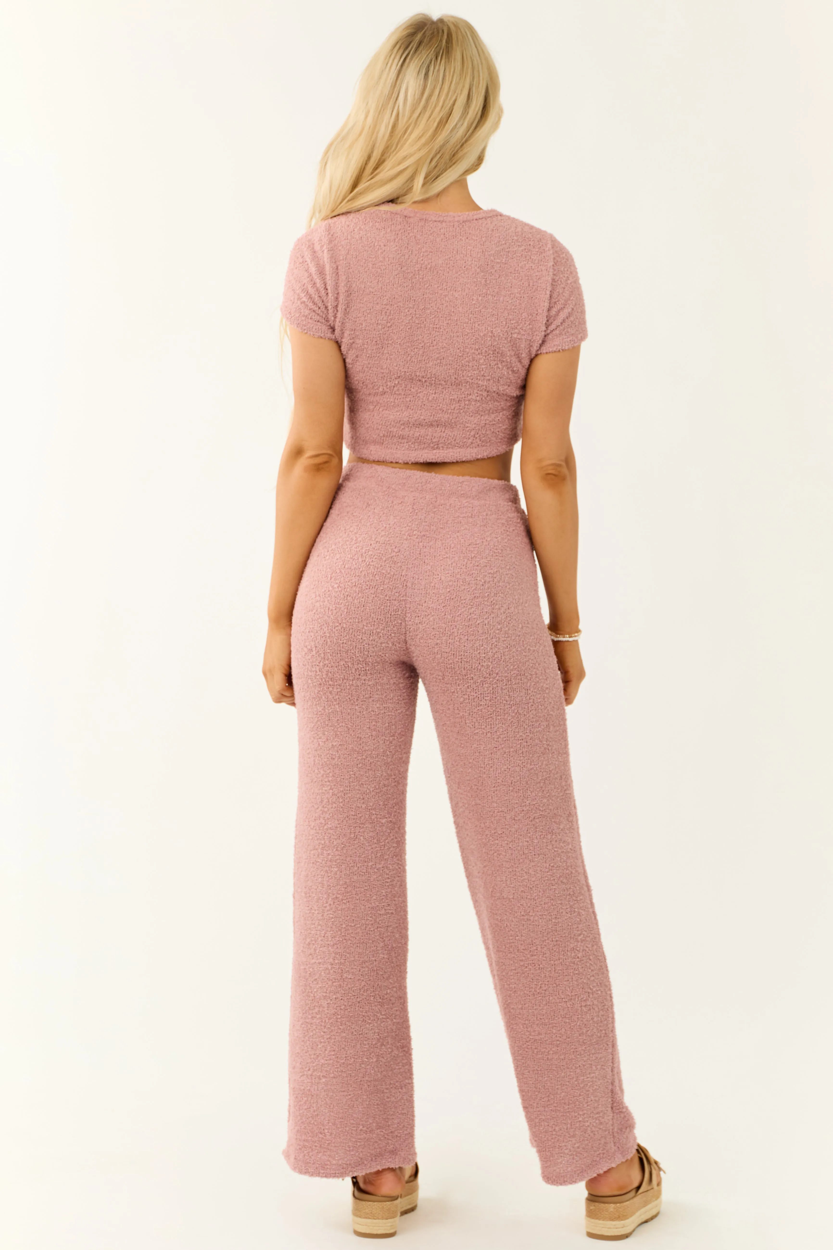 Dusty Blush Textured Crop Top and Pants Set sold by Lime Lush product image thumbnail 5