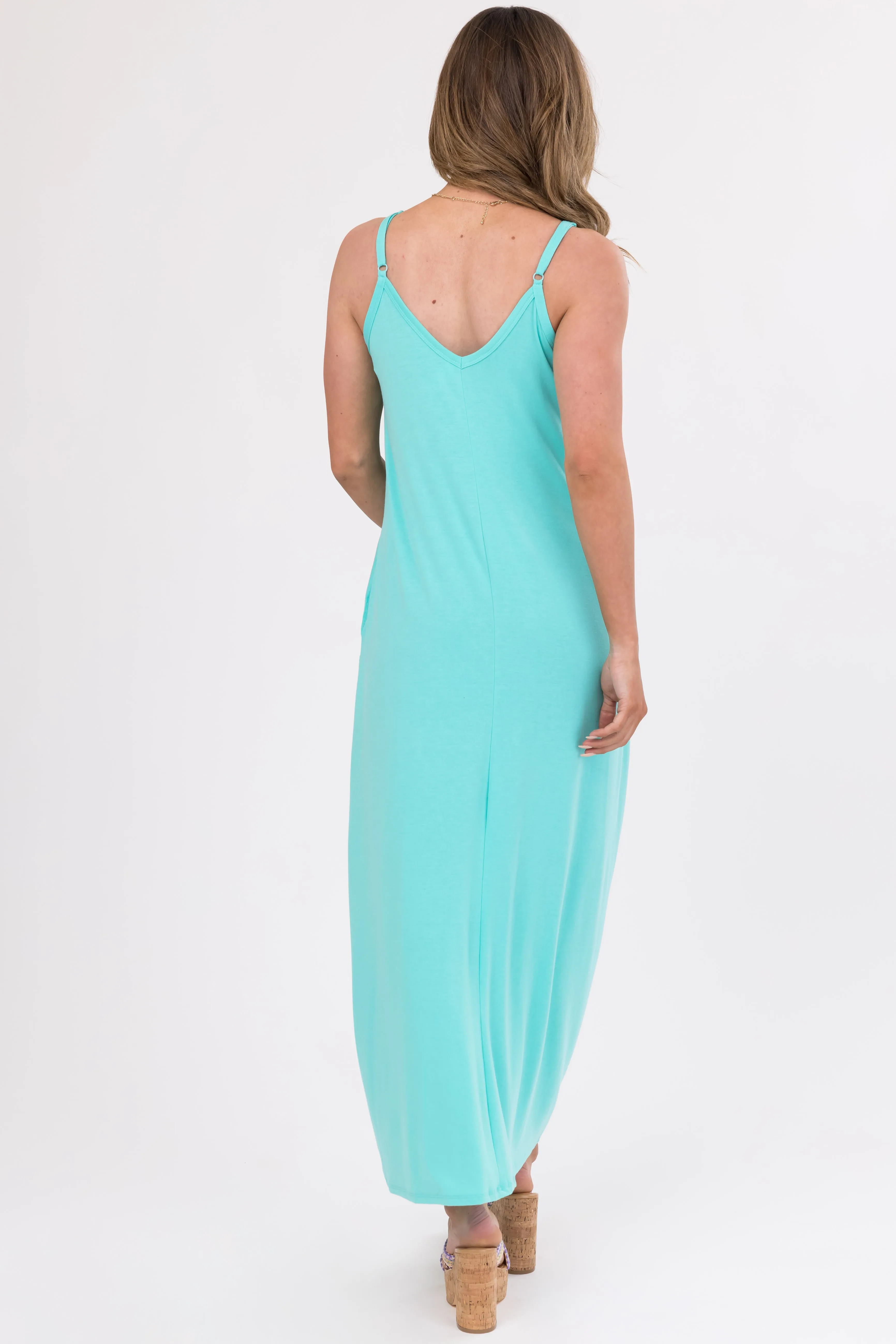 Seafoam Sleeveless Knit Maxi Dress with Pockets sold by Lime Lush product image thumbnail 5