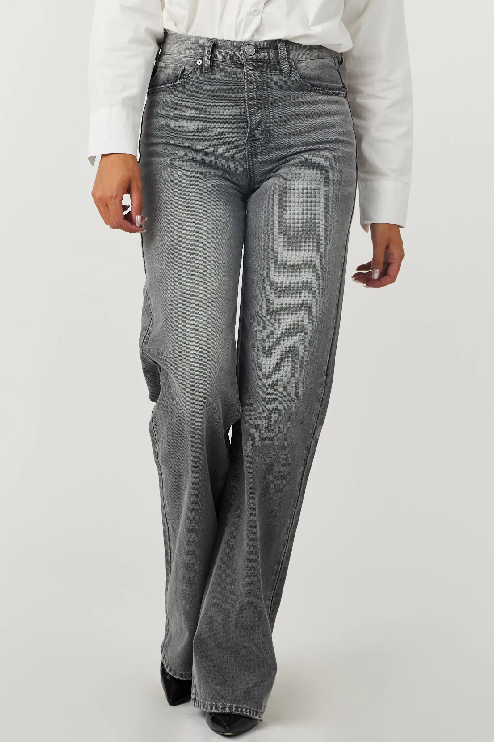 KanCan Washed Stone Grey High Rise 90's Flare Jeans sold by Lime Lush product image thumbnail 2
