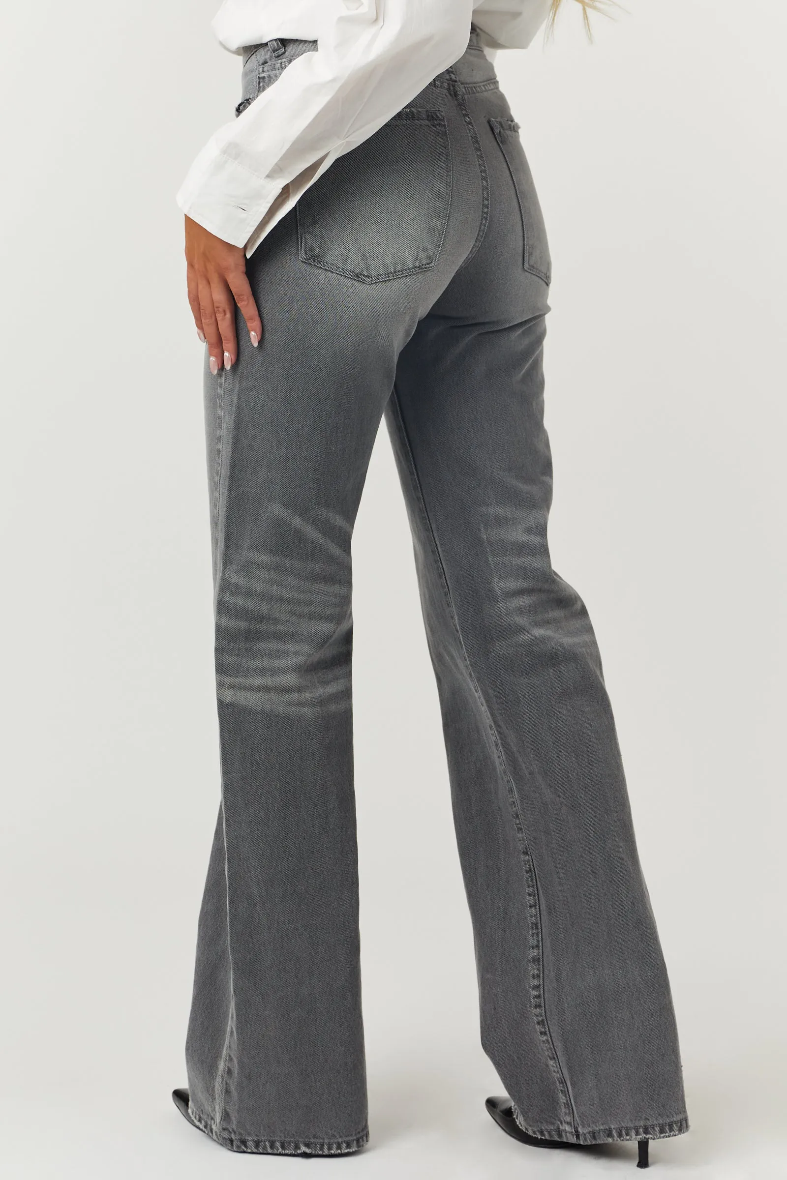 KanCan Washed Stone Grey High Rise 90's Flare Jeans sold by Lime Lush product image thumbnail 4