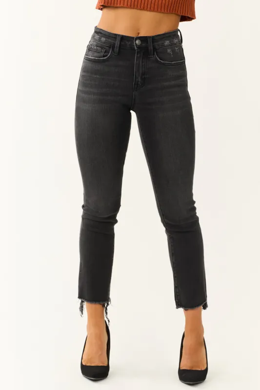 Vervet Black Washed High Rise Skinny Straight Jeans made by Lime Lush