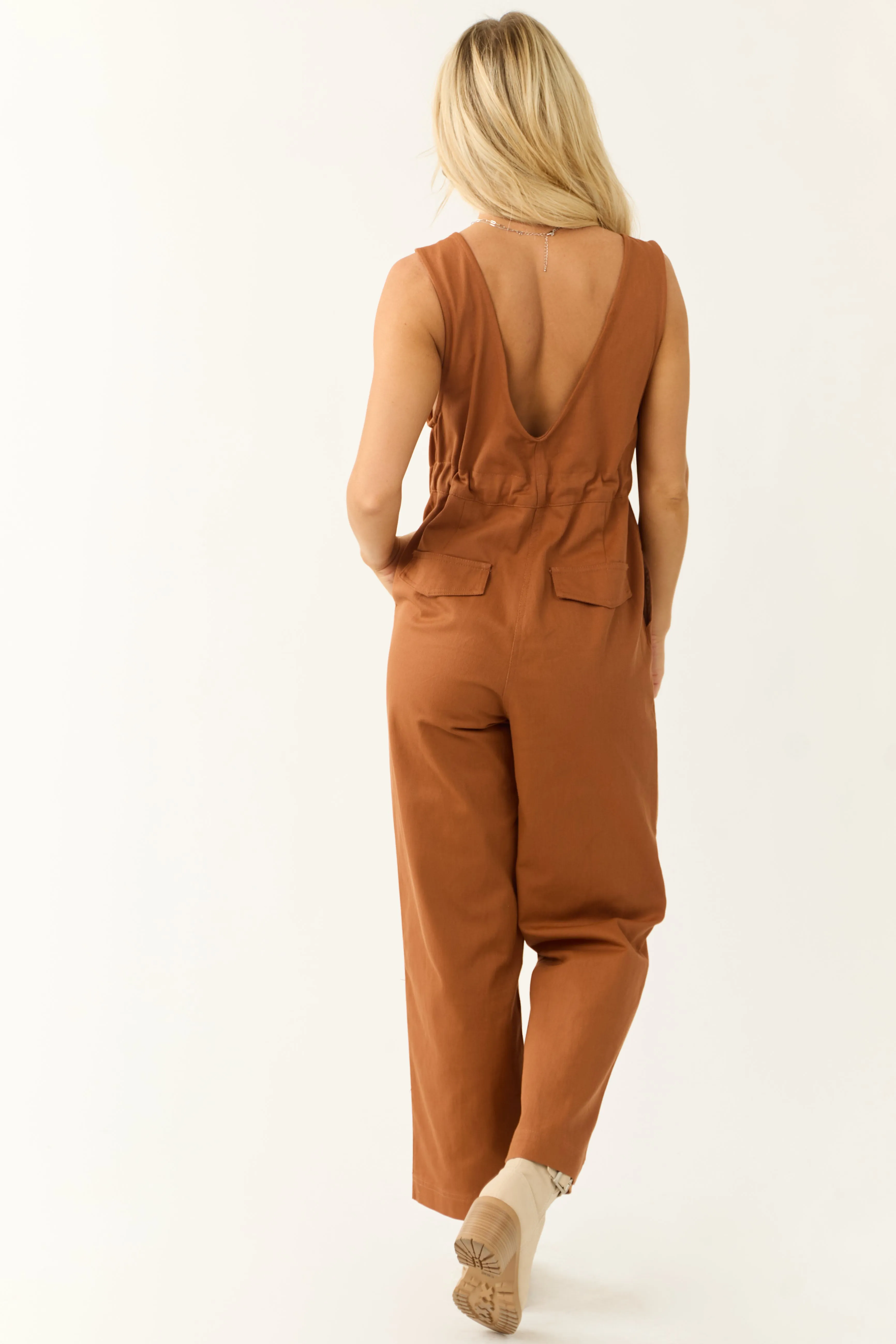 Spice Sleeveless Deep V Neck Denim Jumpsuit sold by Lime Lush product image thumbnail 5