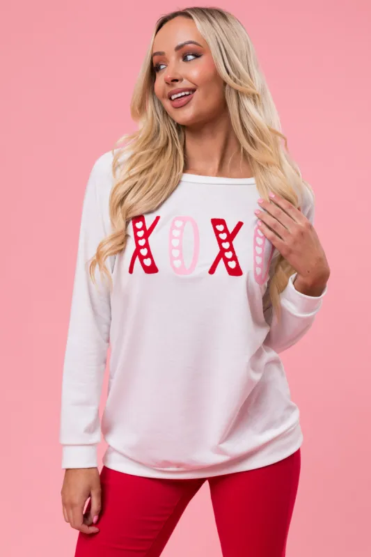 Off White 'XOXO' Embroidered Raglan Pullover Top made by BiBi
