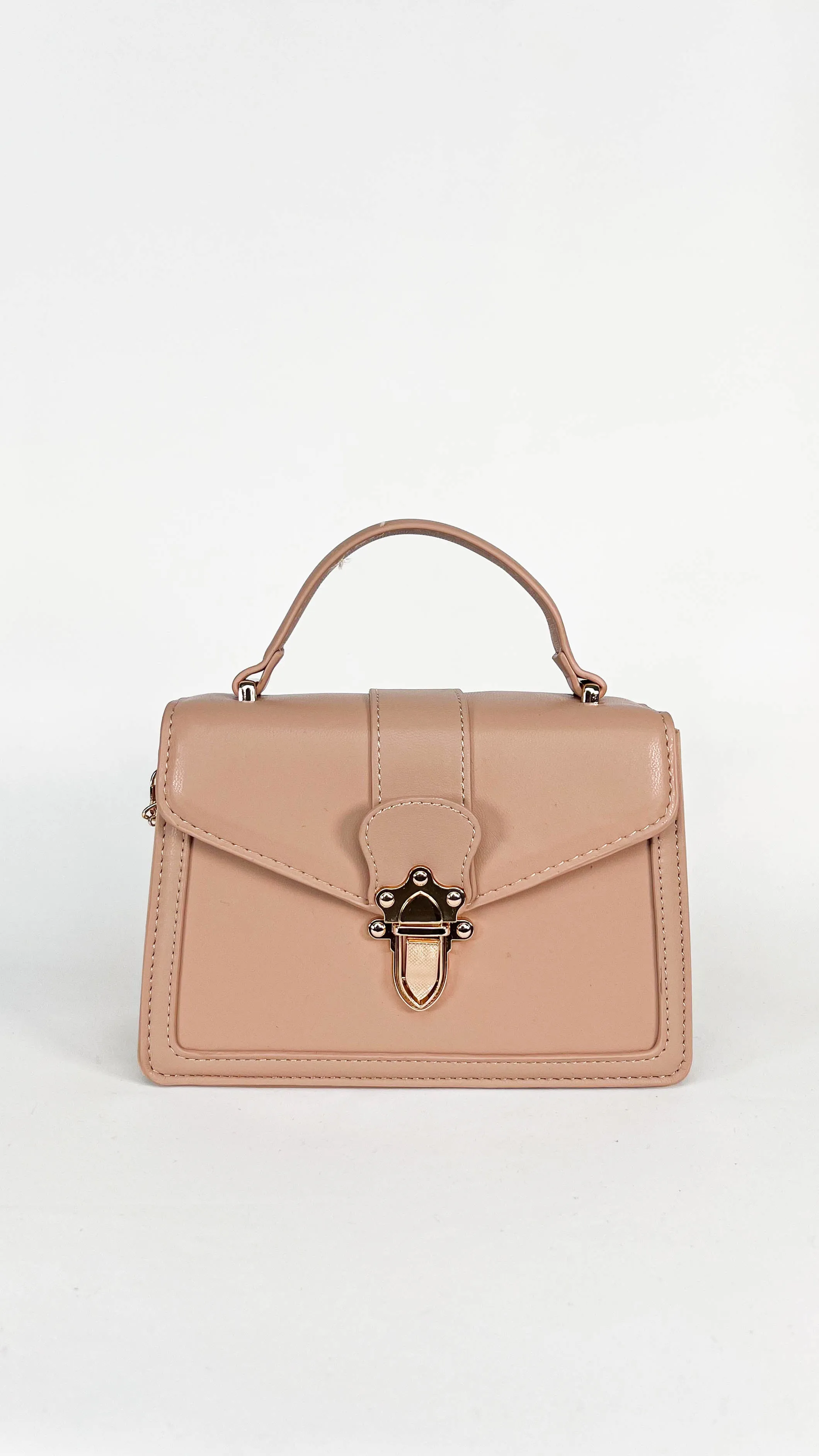 Nude Faux Leather Purse with Gold Chain sold by Lime Lush