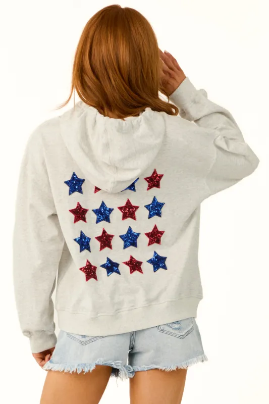 Pewter Grey Star Sequined Synched Hoodie sold by Lime Lush