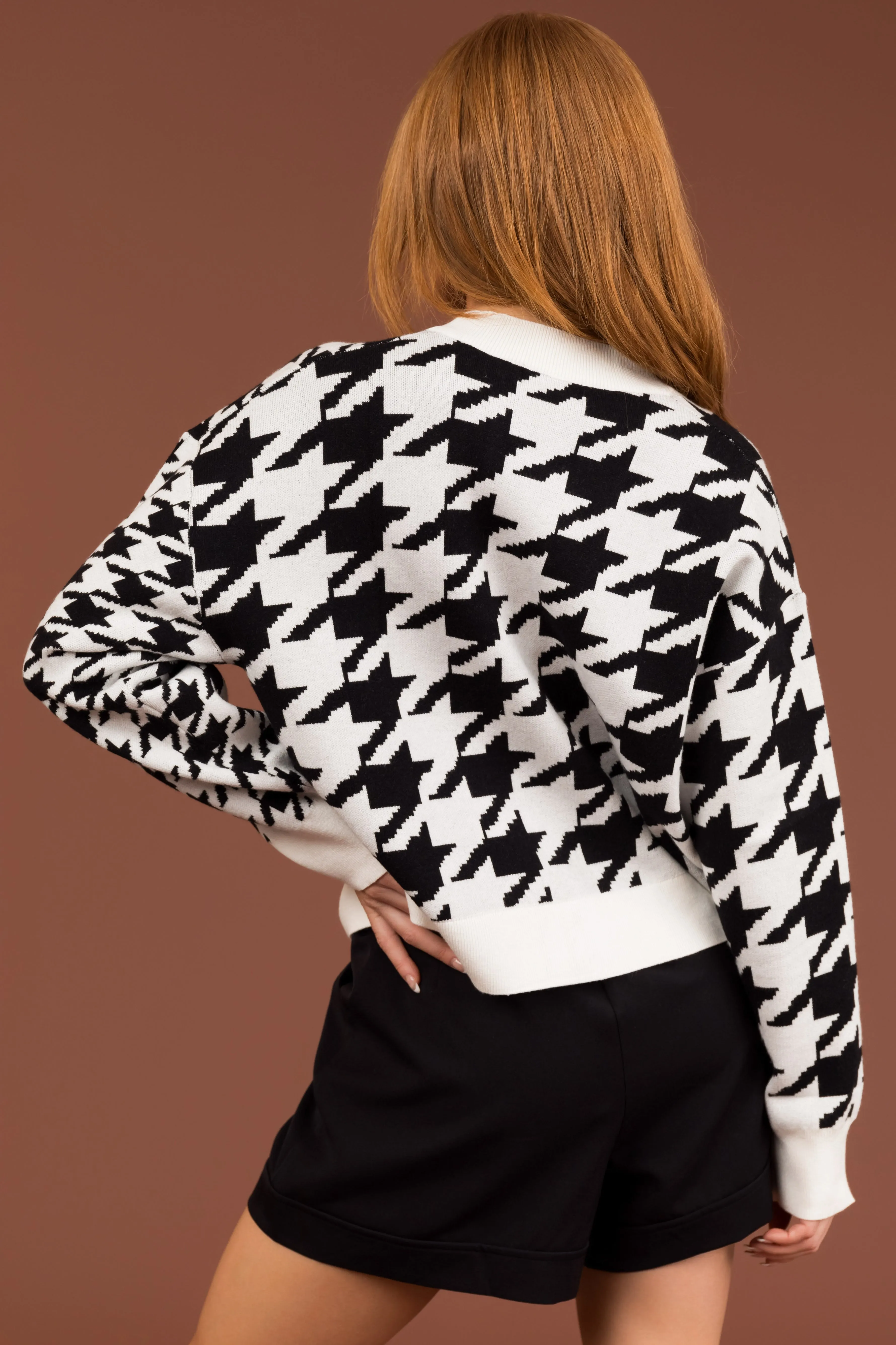 Black and White Houndstooth Button Down Cardigan sold by Lime Lush product image thumbnail 4