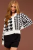 Black and White Houndstooth Button Down Cardigan sold by Lime Lush