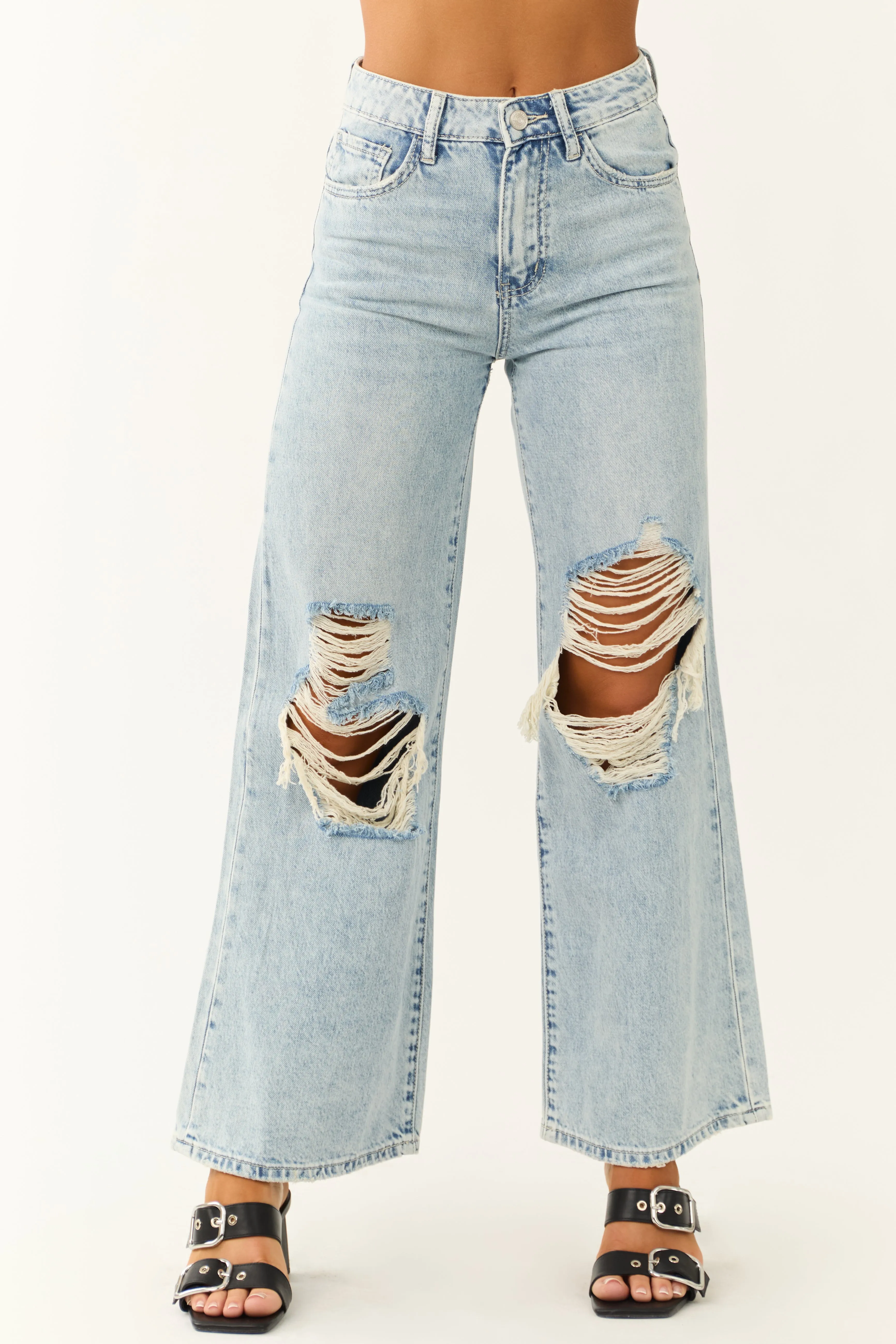 Vervet Light Wash High Rise Wide Leg Jeans sold by Lime Lush