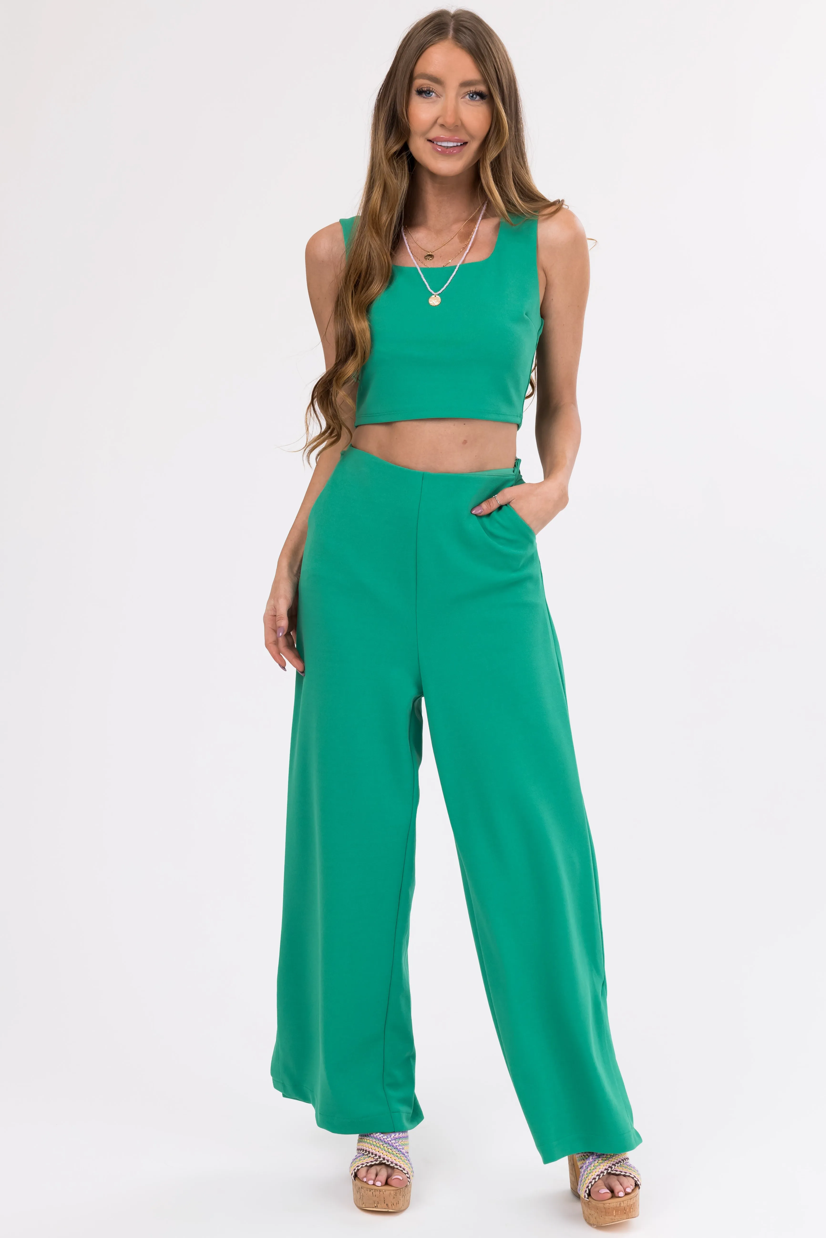 She+Sky Jade Wide Leg Side Slit Knit Pants sold by Lime Lush