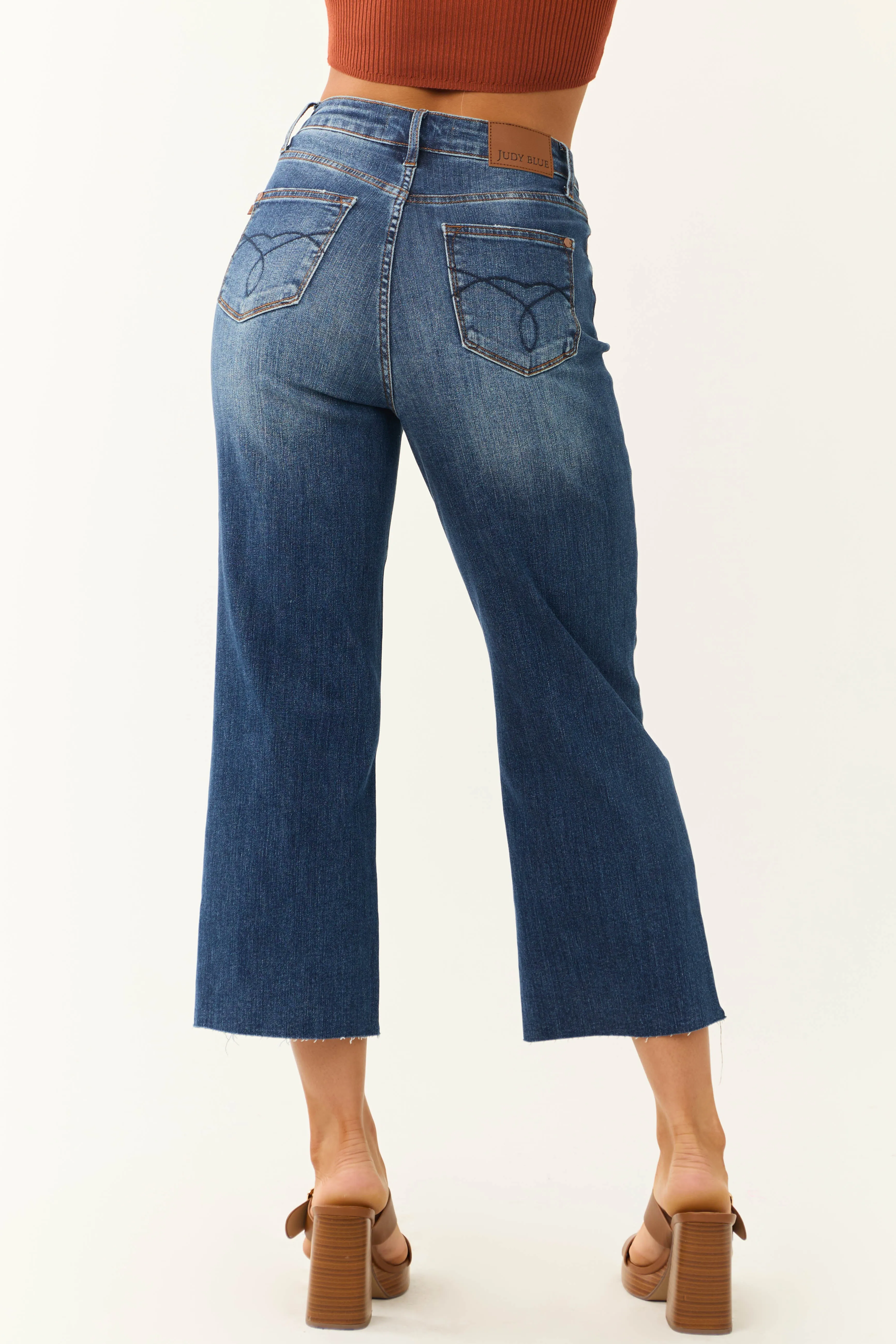 Judy Blue Dark Wash Wide Leg Cropped Jeans sold by Lime Lush product image thumbnail 4