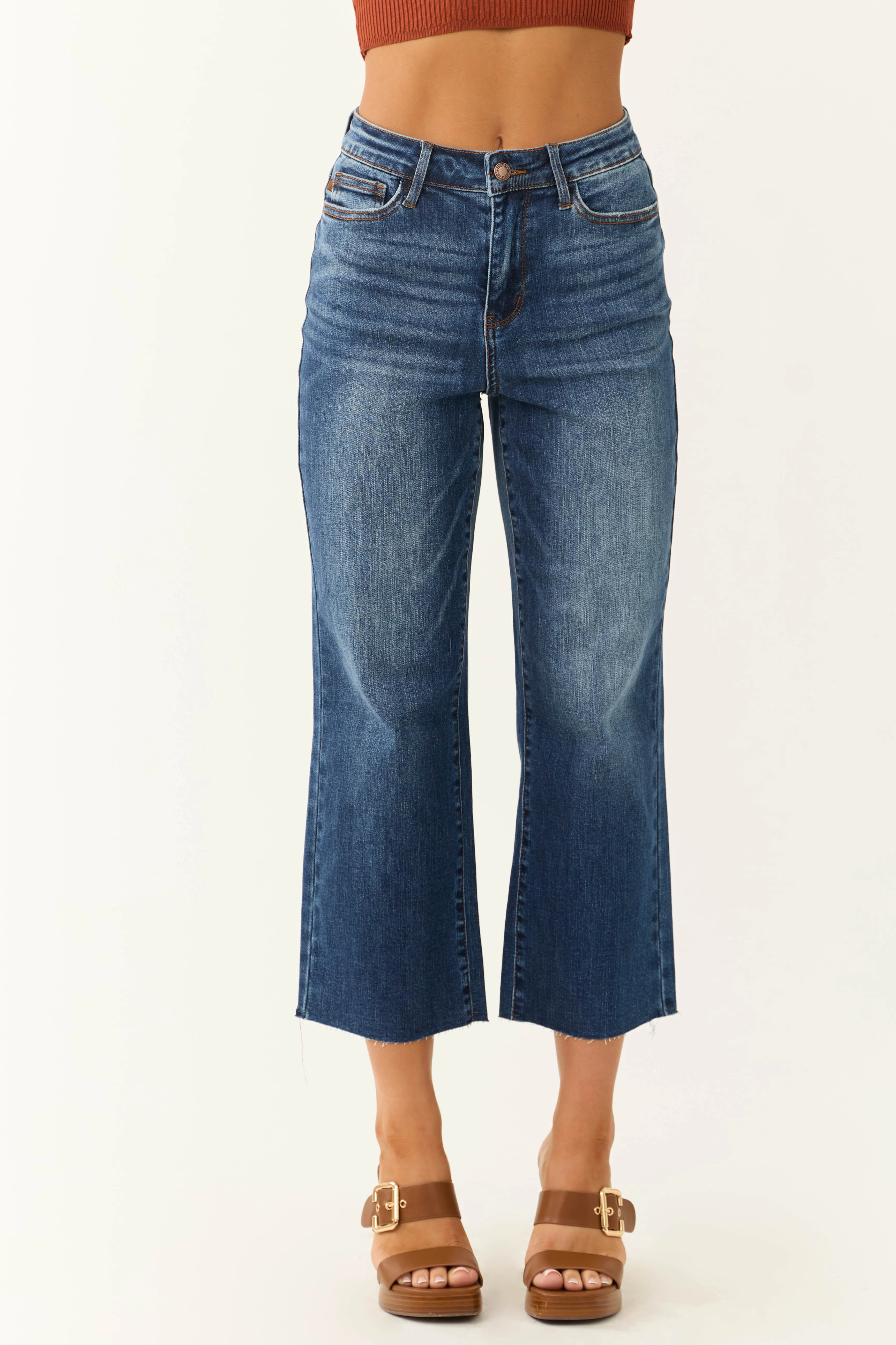 Judy Blue Dark Wash Wide Leg Cropped Jeans sold by Lime Lush