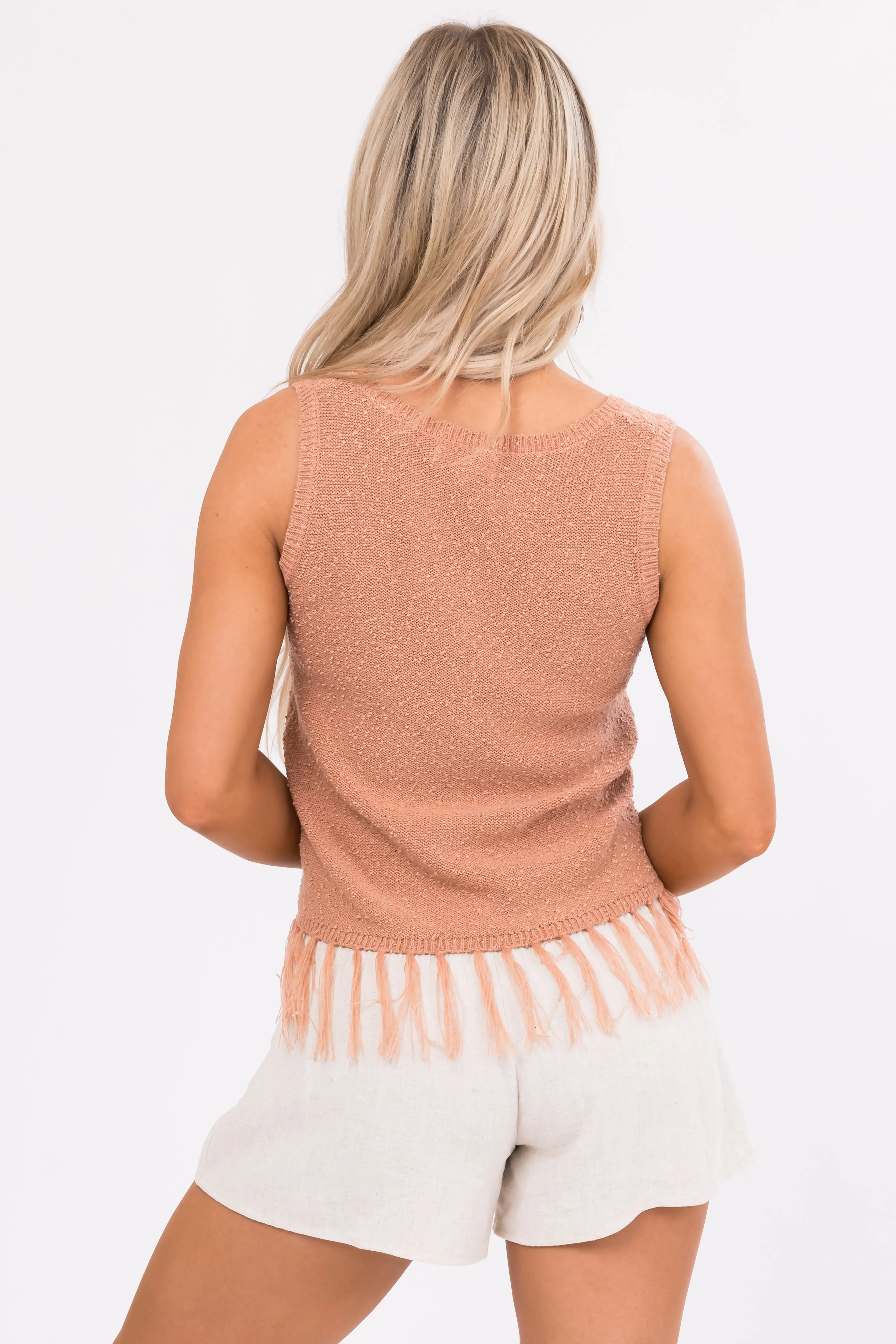 Papaya Fringe Hem V Neck Knit Tank Top sold by Lime Lush product image thumbnail 5