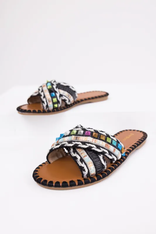 Black Crisscross Strap Boho Style Sandals sold by Lime Lush