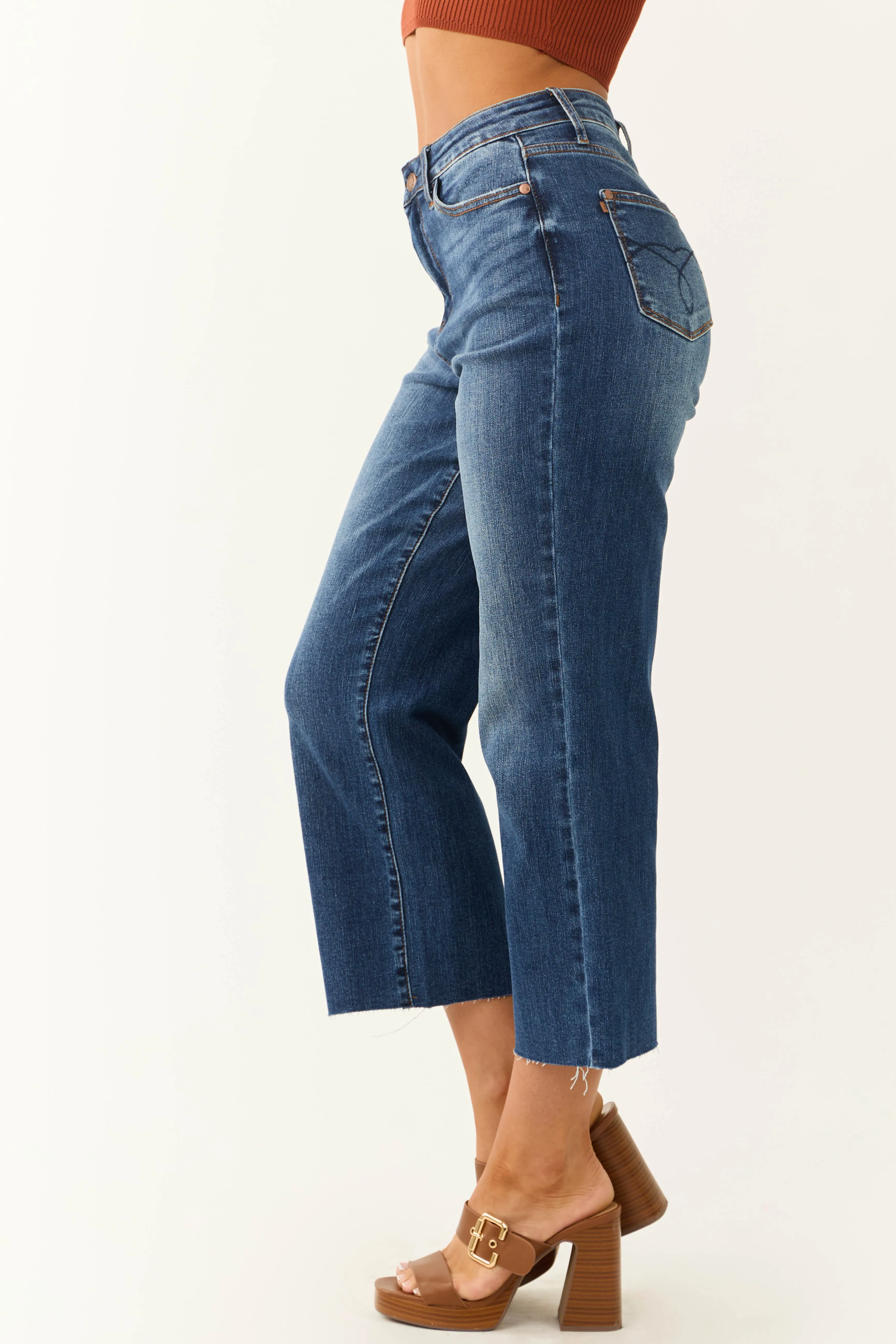 Judy Blue Dark Wash Wide Leg Cropped Jeans sold by Lime Lush product image thumbnail 3