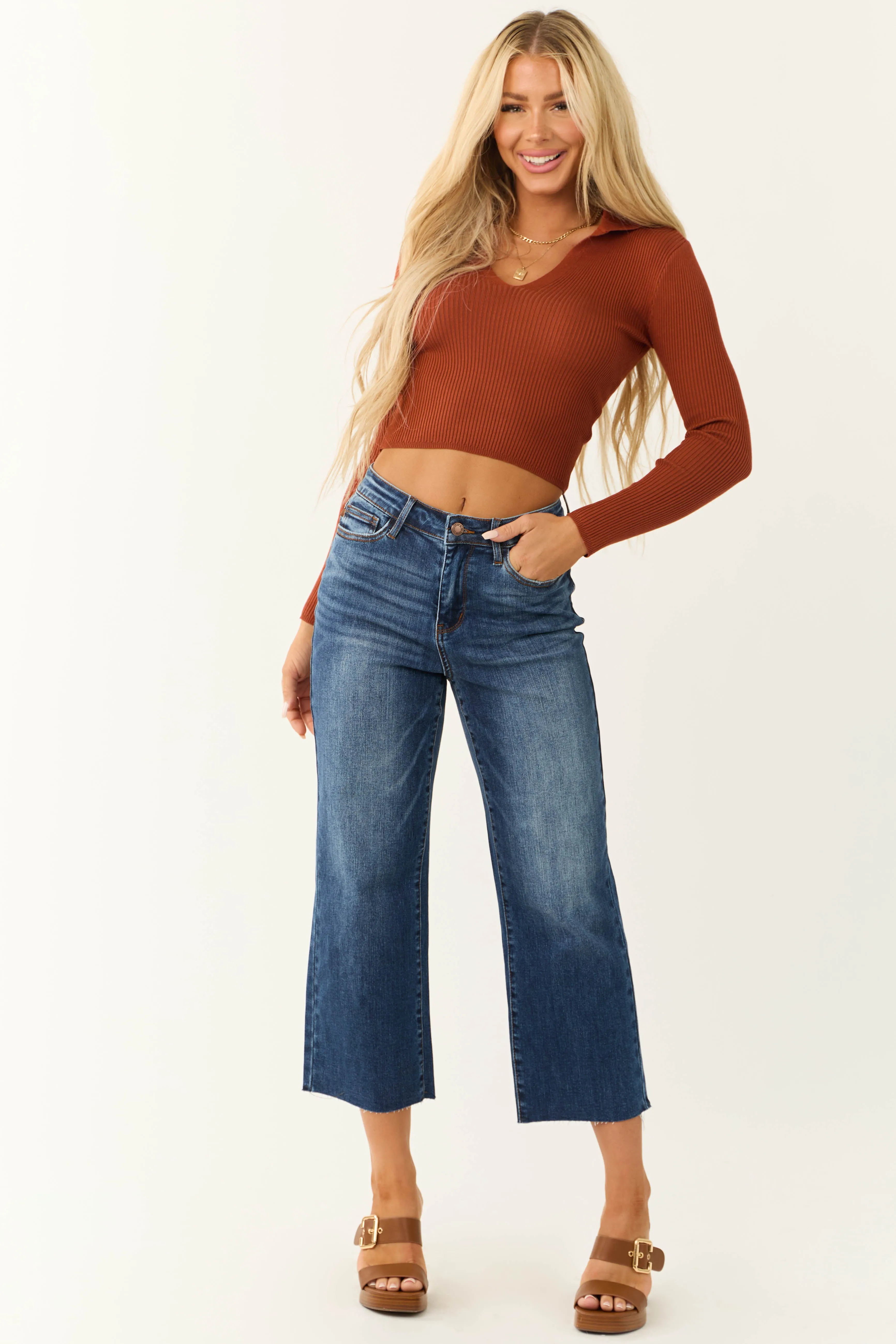 Judy Blue Dark Wash Wide Leg Cropped Jeans sold by Lime Lush product image thumbnail 2
