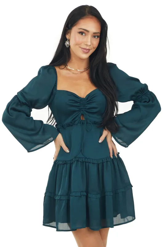 Forest Green Ruffle Tiered Mini Dress sold by Lime Lush