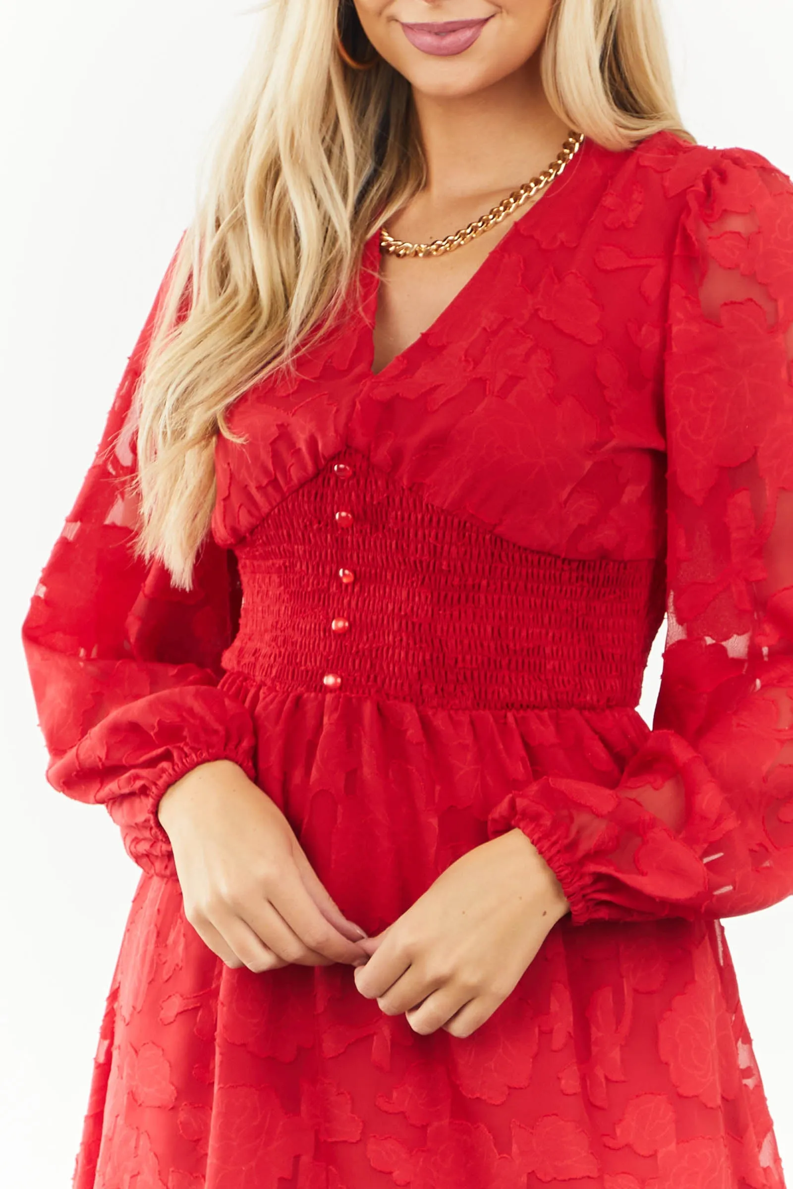 Pomegranate Floral Lace Button Empire Waist Dress sold by Lime Lush product image thumbnail 4