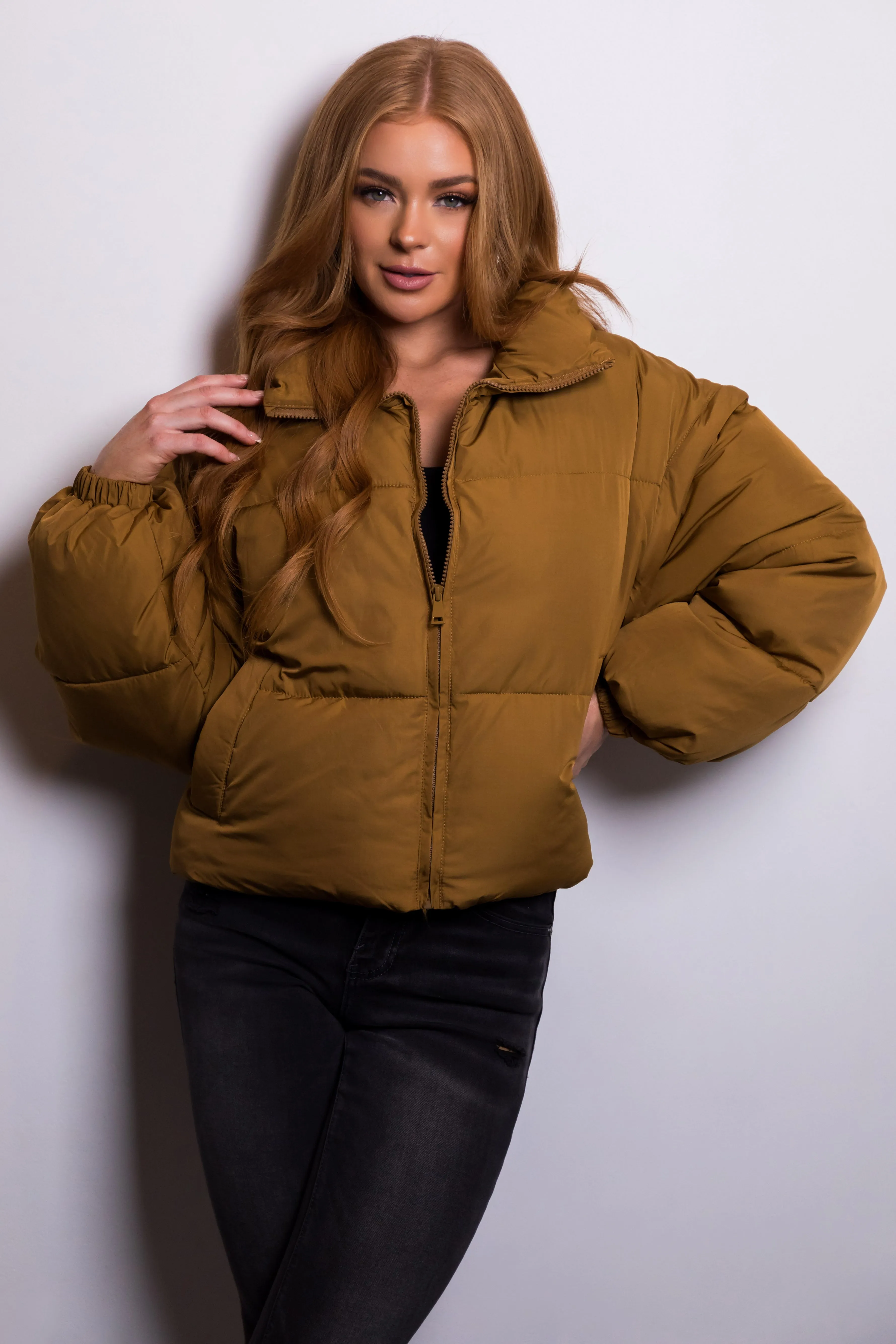 Peanut Puffer Jacket with Detachable Sleeves sold by Lime Lush product image thumbnail 5