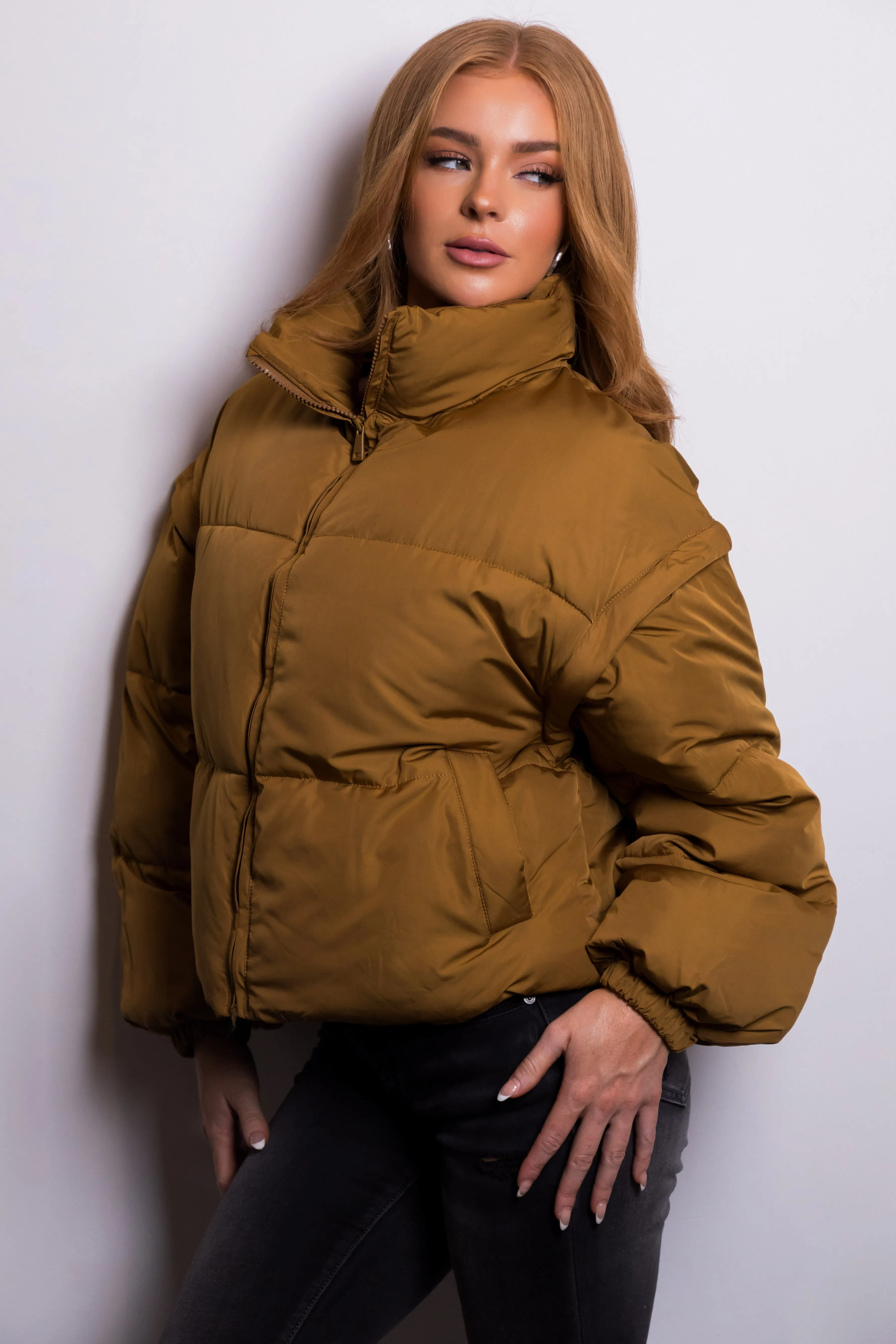 Peanut Puffer Jacket with Detachable Sleeves sold by Lime Lush product image thumbnail 2